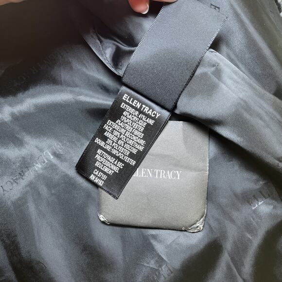 ELLEN TRACY Houndstooth Wool Blend Pea Coat Black Ivory Textured Lined Sz 14 NWT - Picture 13 of 16